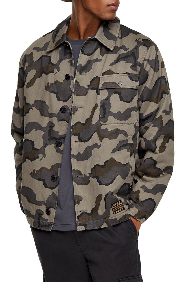 Camouflage Classic Fit Deck Jacket, Main, color, OLIVE