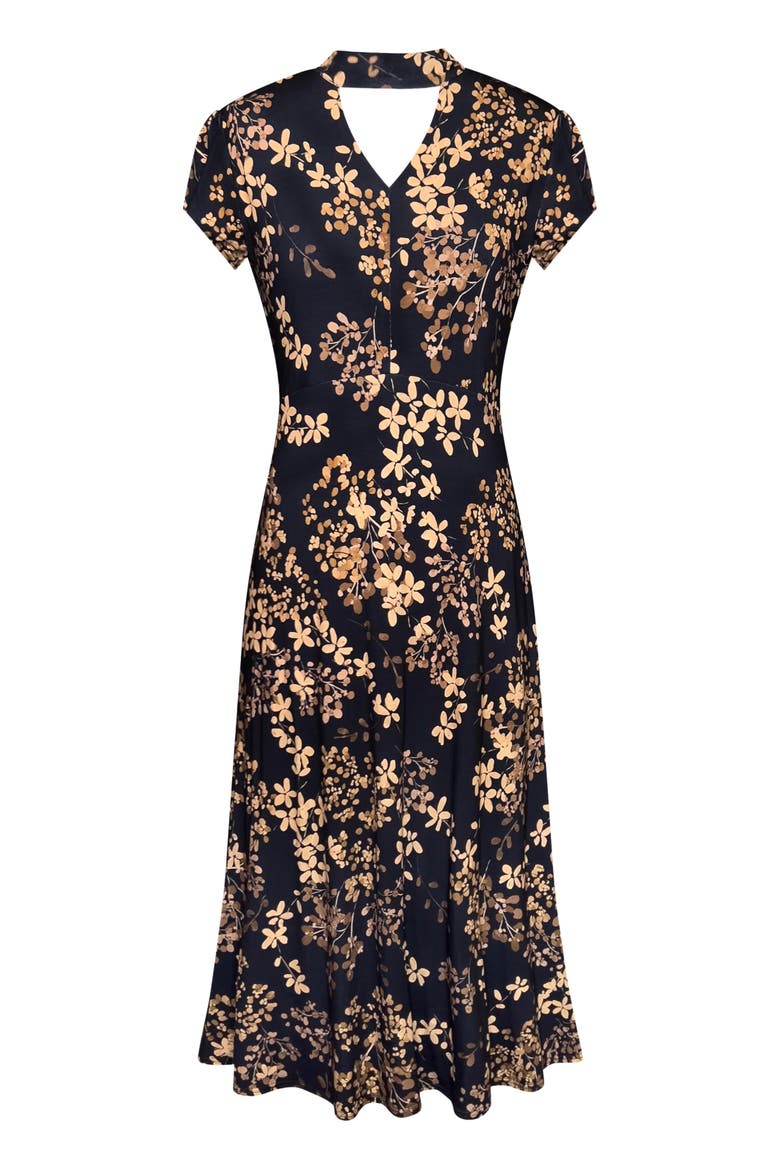 Choker Keyhole Midi Dress Floral Skirt, Alternate, color, Golden Blossom