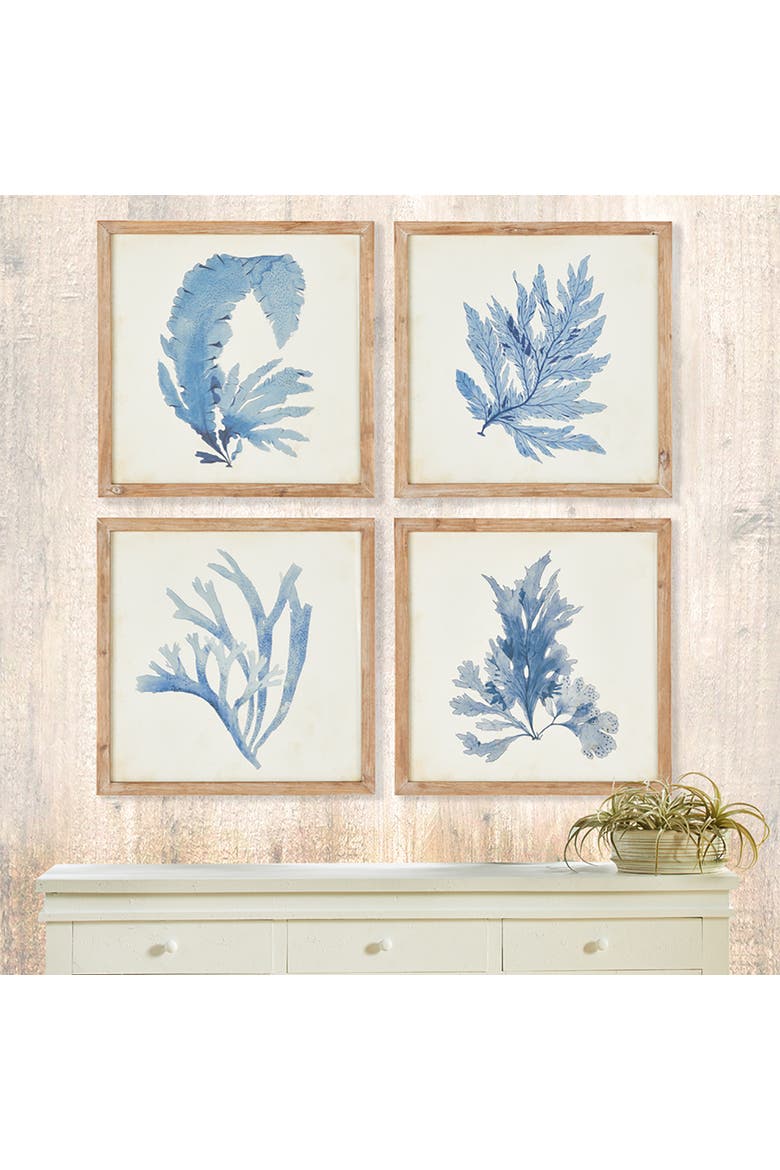 Framed Coral Watercolor Prints Set of 4, Alternate, color, Blue