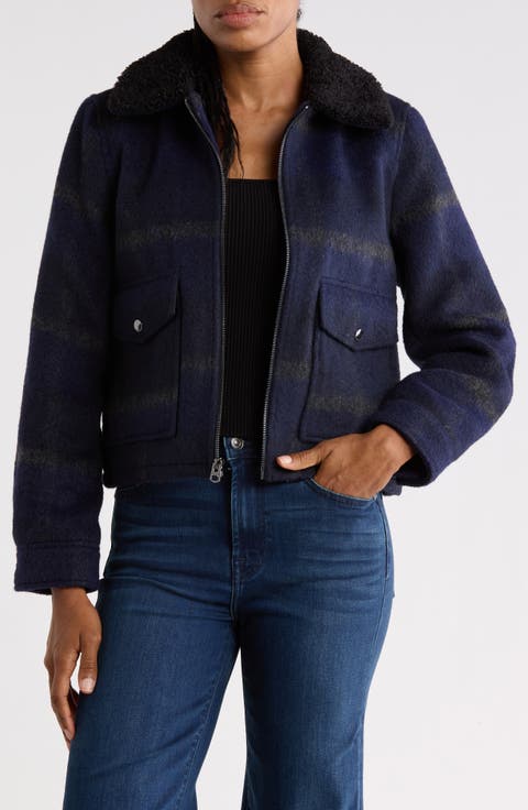 Plaid Faux Fur Crop Jacket