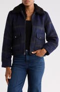 Lucky Brand Plaid Faux Fur Crop Jacket