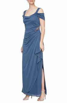 Embellished Cold Shoulder Column Evening Gown