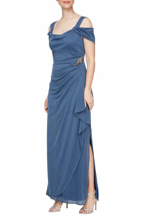 Embellished Cold Shoulder Column Evening Gown