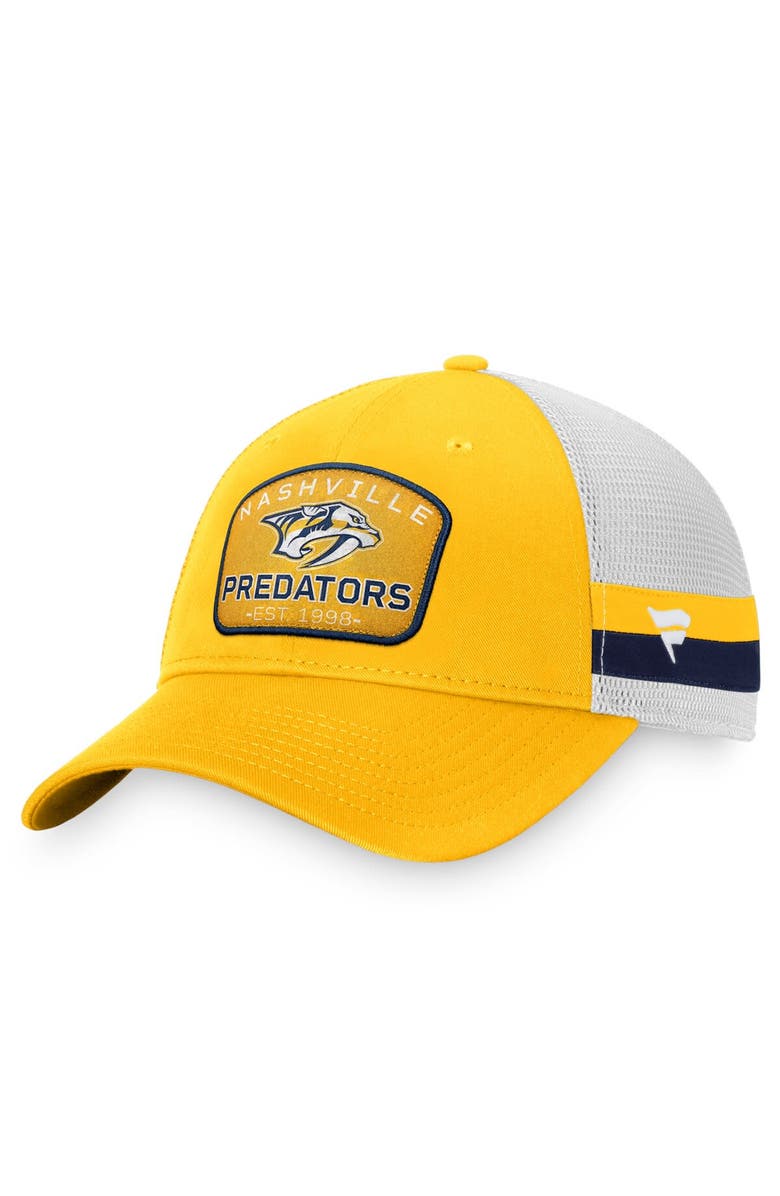 FANATICS Men's Fanatics Branded Gold/White Nashville Predators Fundamental Striped Trucker Adjustable Hat, Main, color,