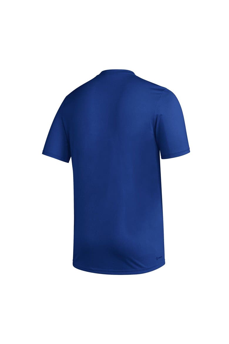 Men's adidas Royal Kansas Jayhawks Stripe Up AEROREADY Pregame T-Shirt, Alternate, color, Royal