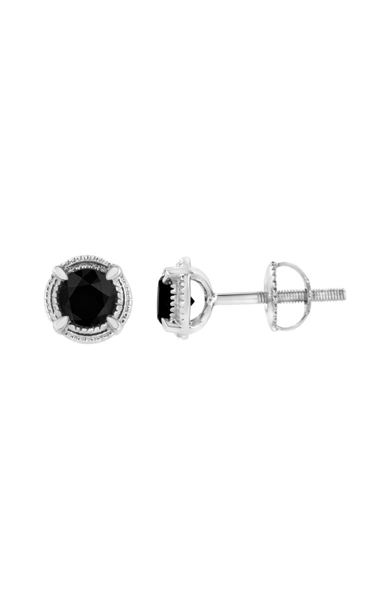 Haus of Brilliance Silver 3/4 Ct Black Diamond Solitaire Milgrain Stud Earrings, Alternate, color, Black Diamond