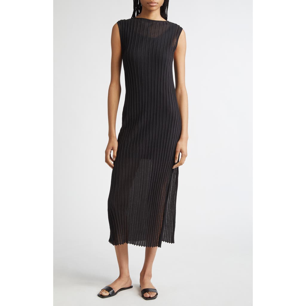 Loulou De Saison Ada Rib Midi Dress In Black