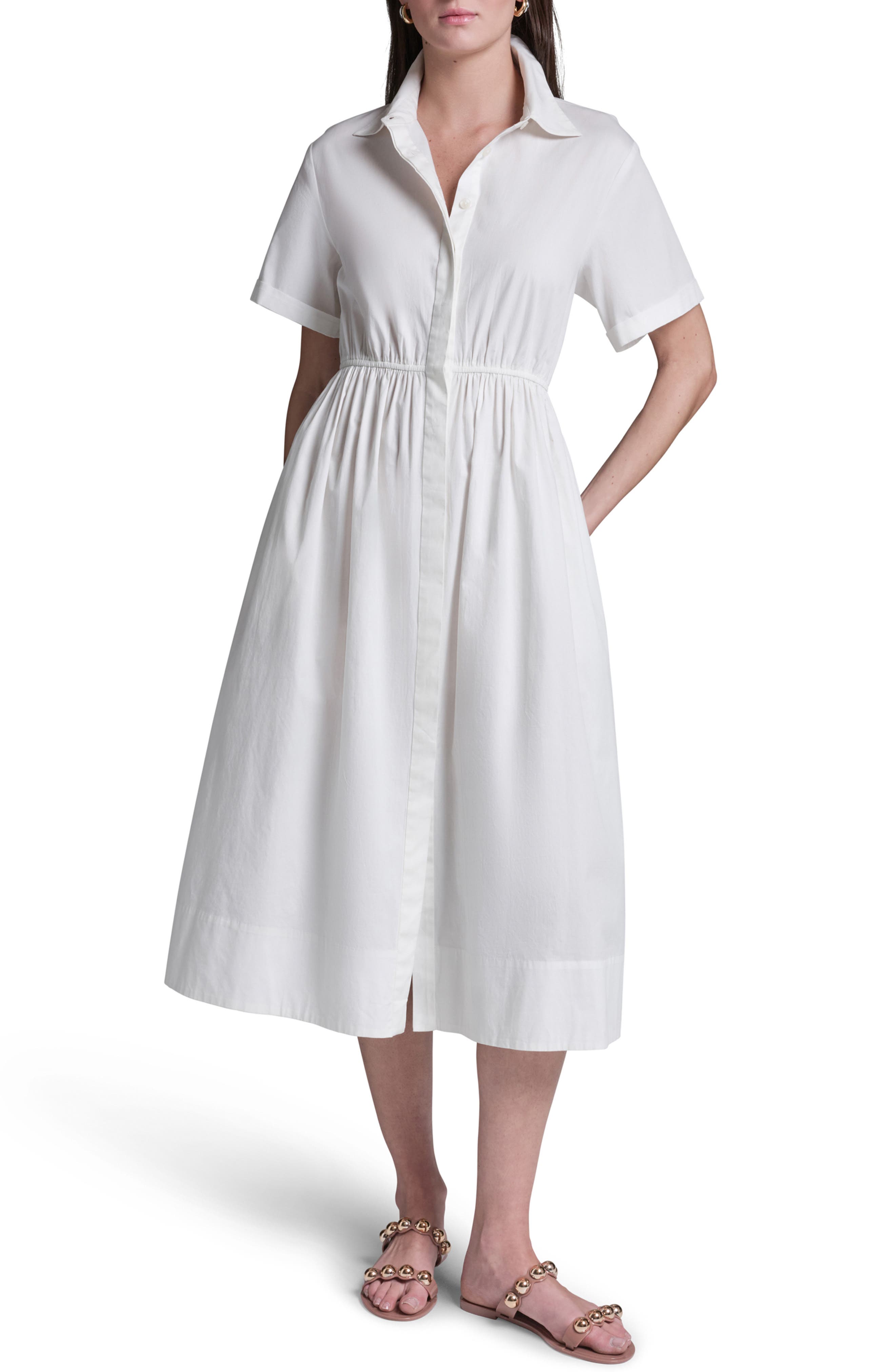 BCBG Cotton Poplin Midi Cape Back Shirt Dress