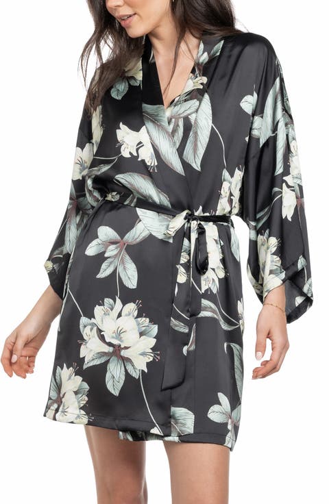 Floral Belted Satin Wrap