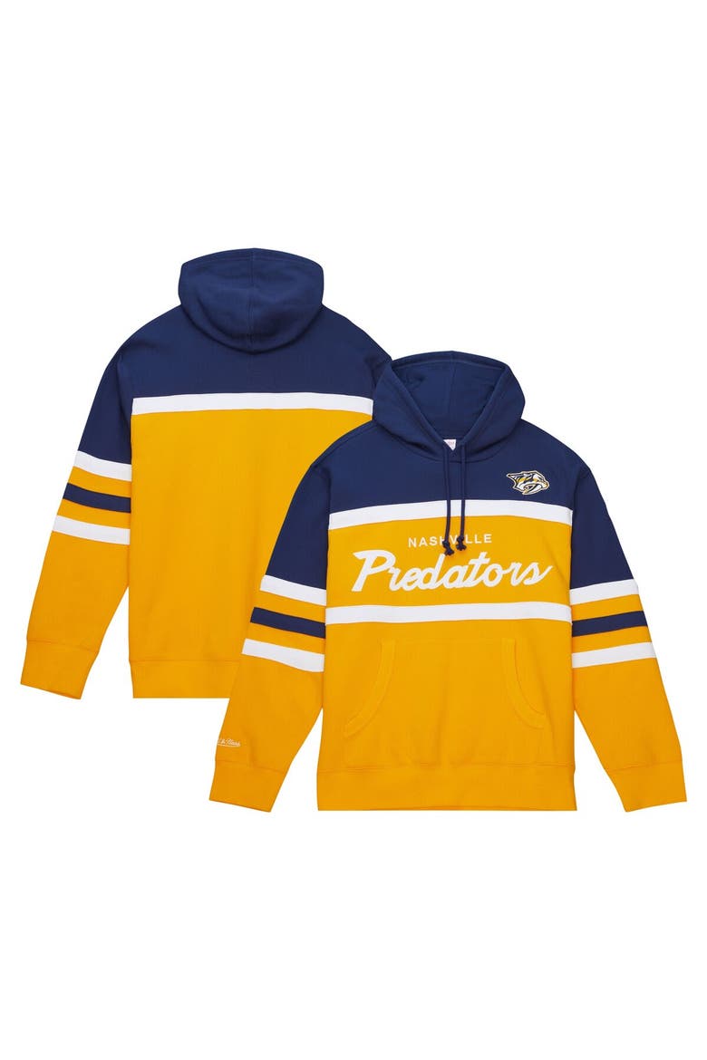Men's Mitchell & Ness Gold/Navy Nashville Predators Head Coach Pullover Hoodie, Main, color, Gold
