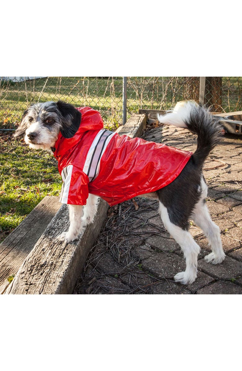 PET LIFE Reflecta-Glow Adjustable and Reflective Dog Raincoat - Small, Alternate, color, Red