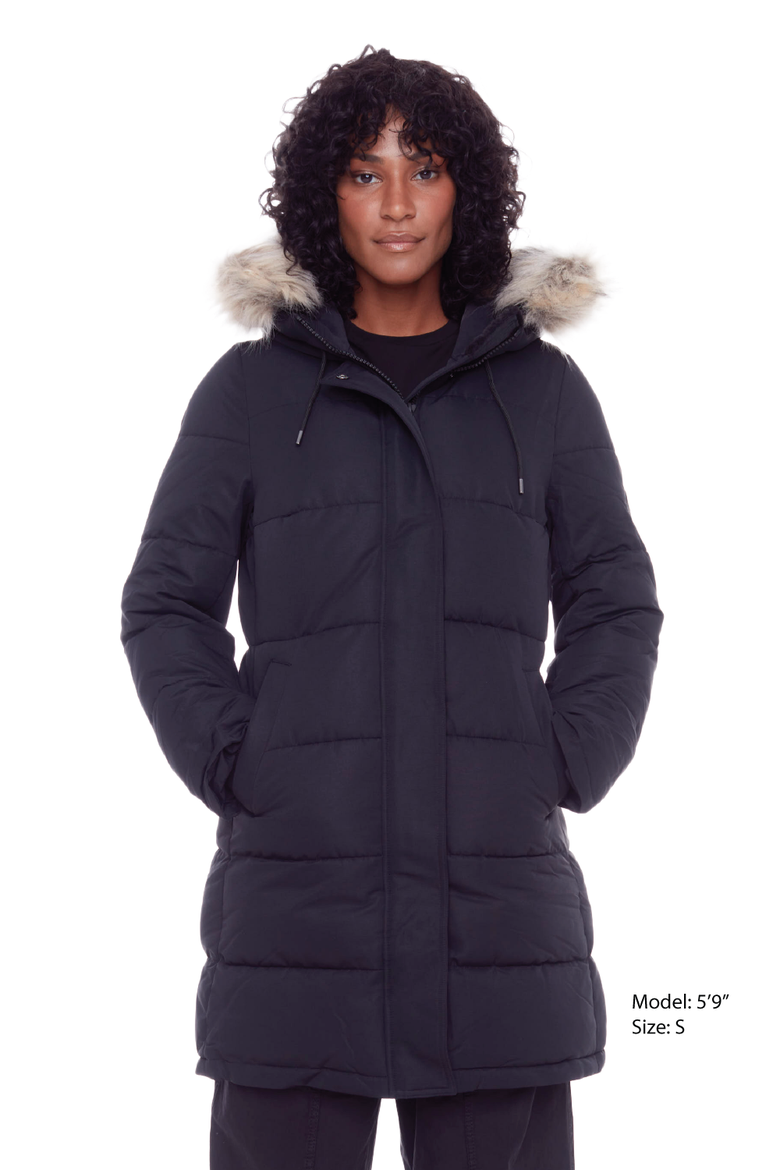 AULAVIK - Vegan Down Mid-length Hooded Parka Coat, Alternate, color, BLACK