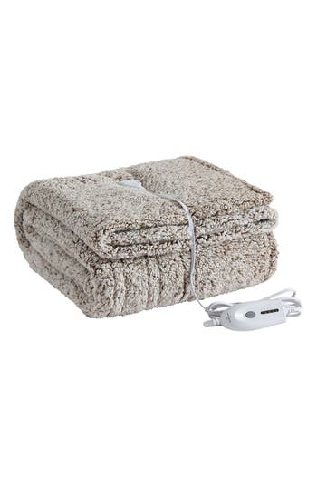 Eddie Bauer Lookout Mountain Tipped Faux Shearling Heated Blanket In Brown