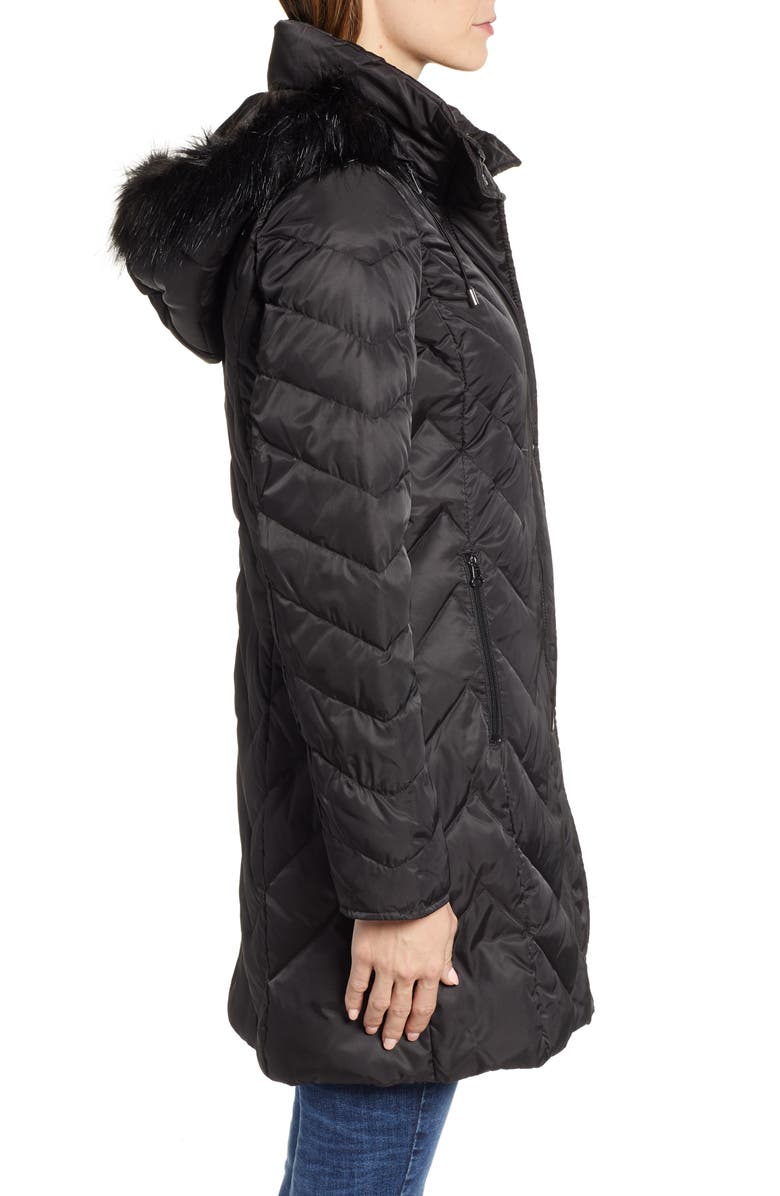 Marc New York Matte Satin Chevron Faux Fur Trim Coat, Alternate, color, 