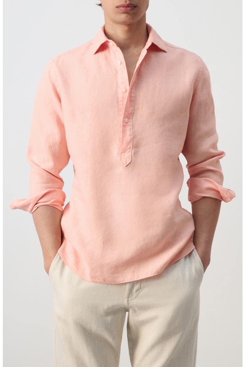 Long Sleeve Linen Polo Shirt, Main, color, SALMON