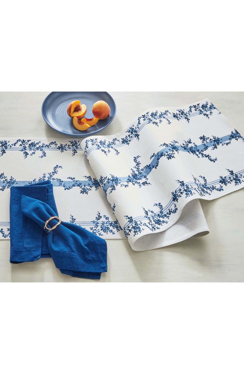 tag Cottage Blue Stripe Floral Print Cotton Table Runner Decor, Main, color, Blue