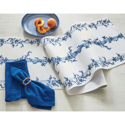 Tag Cote Blue Stripe Floral Print Cotton Table Runner Decor In Blue