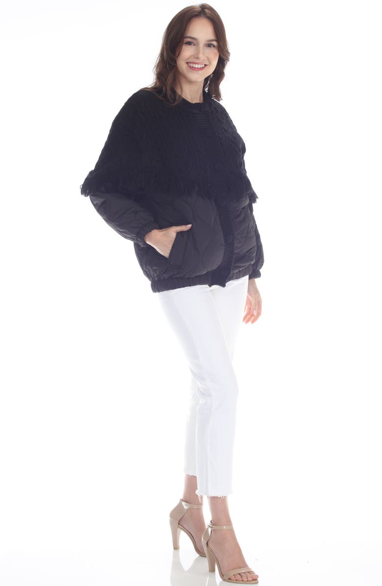 RAIN AND ROSE Fringe Knit Puffer Jacket, Alternate, color, Black