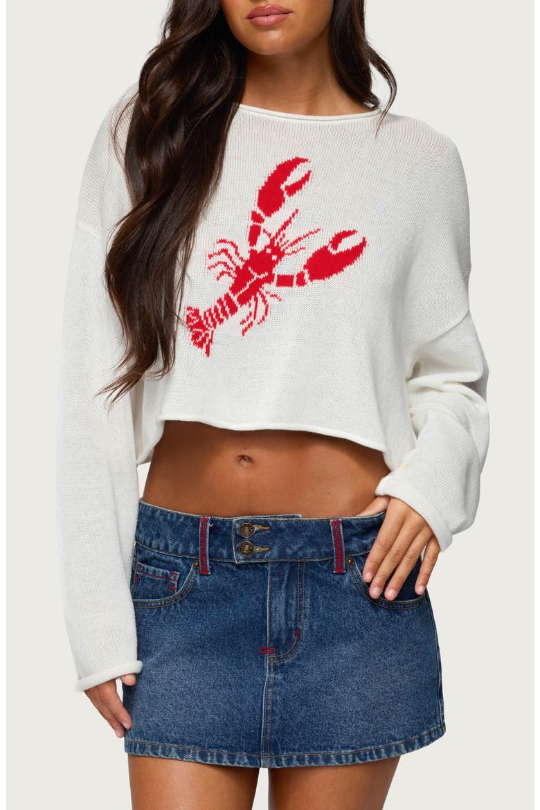 Lobster Babe Crop Sweater, Main, color, WHITE