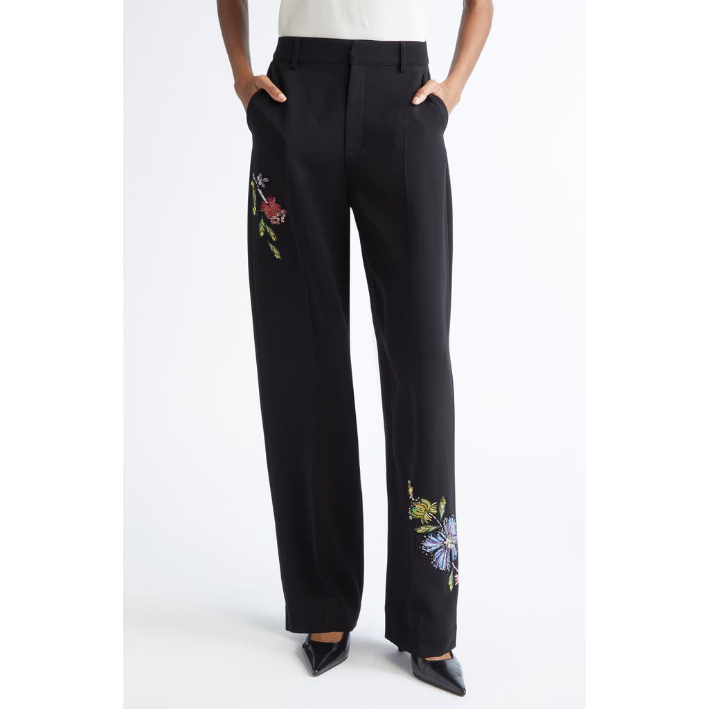 Cinq À Sept Cinq A Sept Floral Mixed Media Harlan Pants In Black