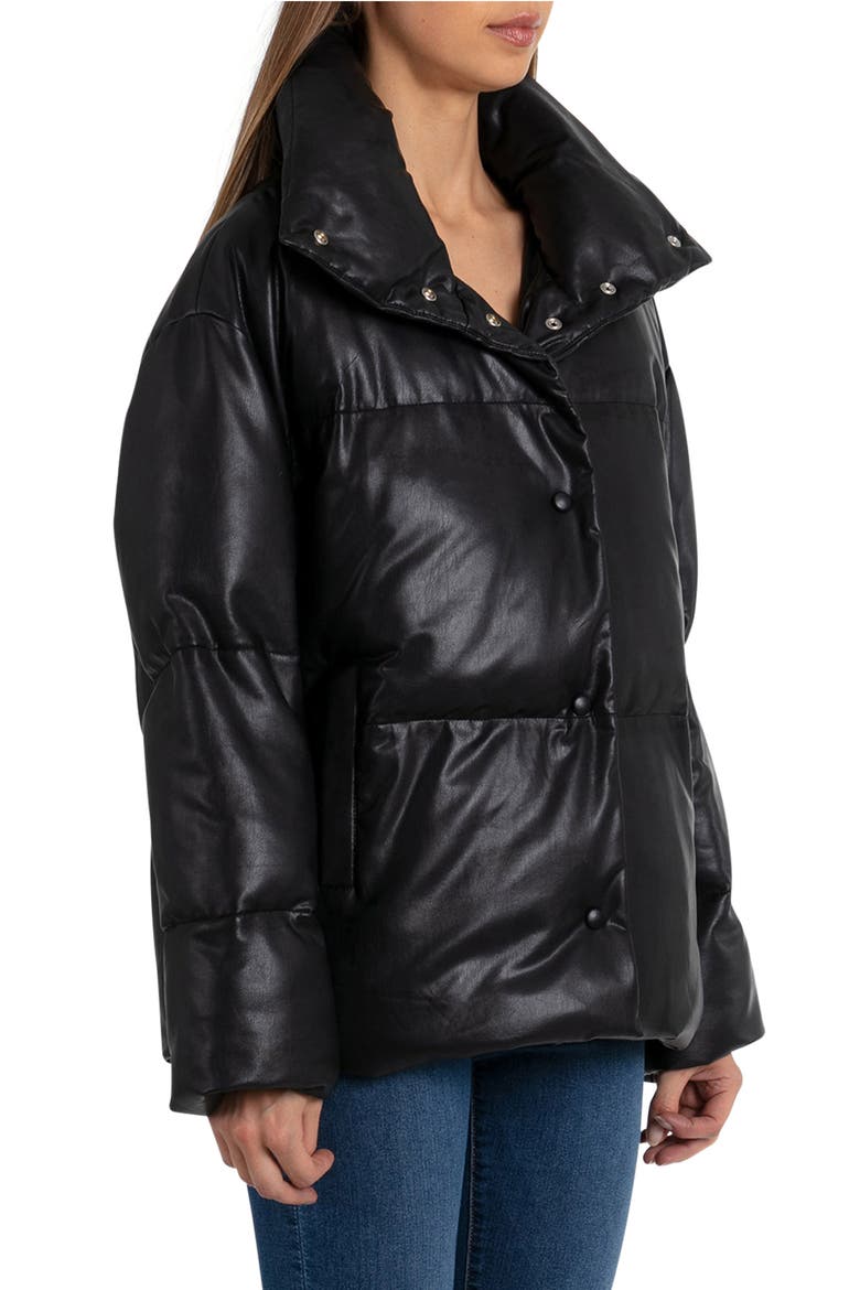 Faux Leather Puffer Jacket, Alternate, color, BLACK