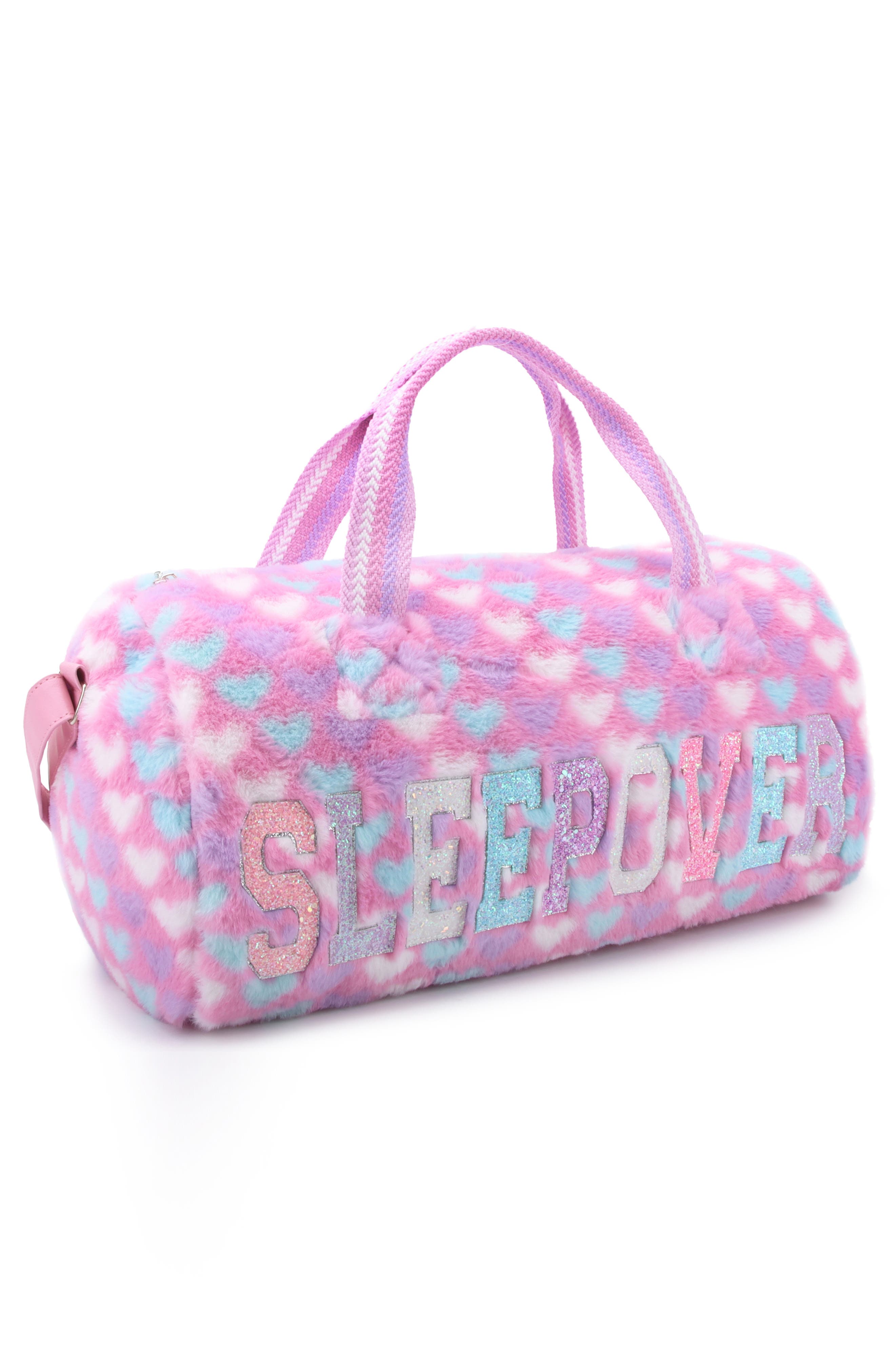 OMG Accessories Kids' Sleepover Heart Faux Fur Large Duffel Bag, Alternate, color, 