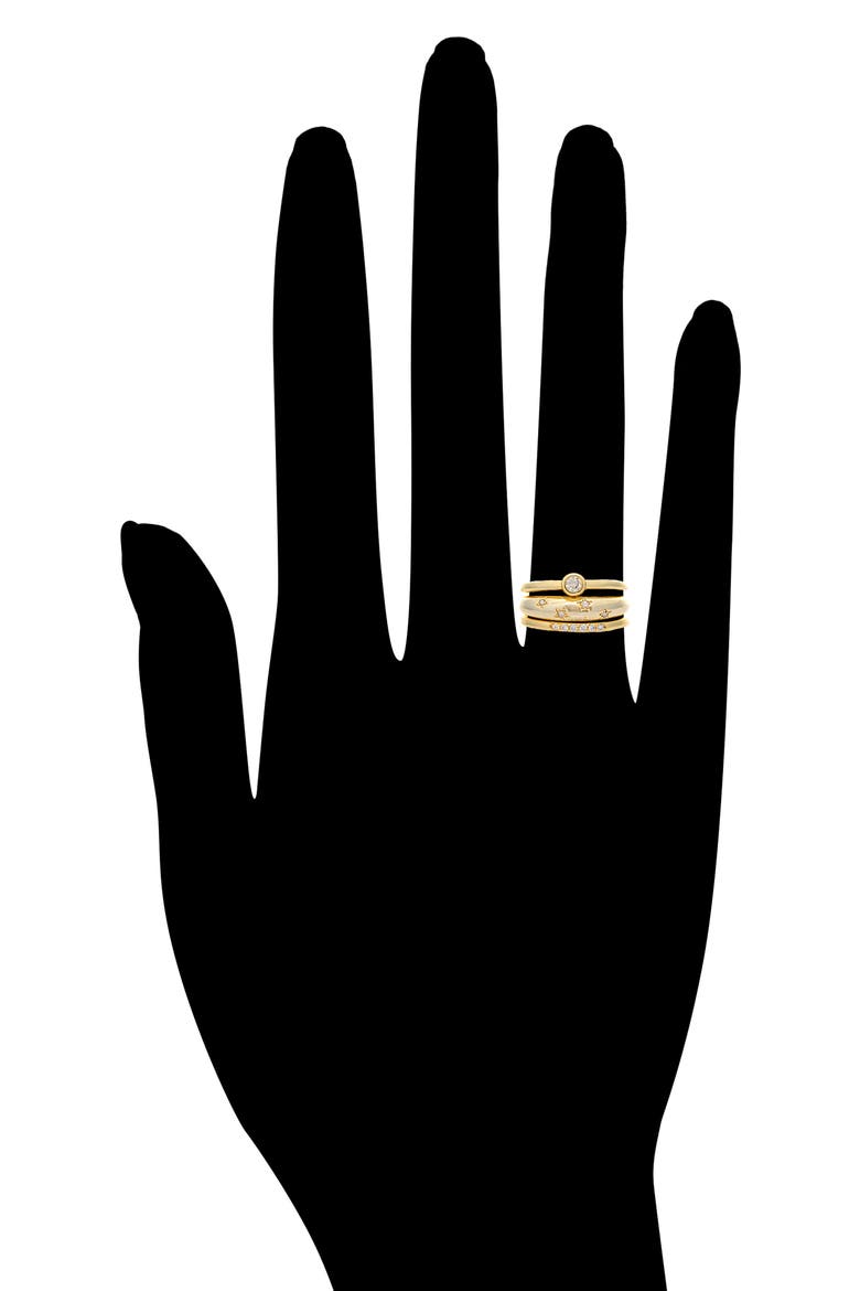 Set of 3 18K Gold Plated Cubic Zirconia Rings, Alternate, color, 18K GOLD CLAD