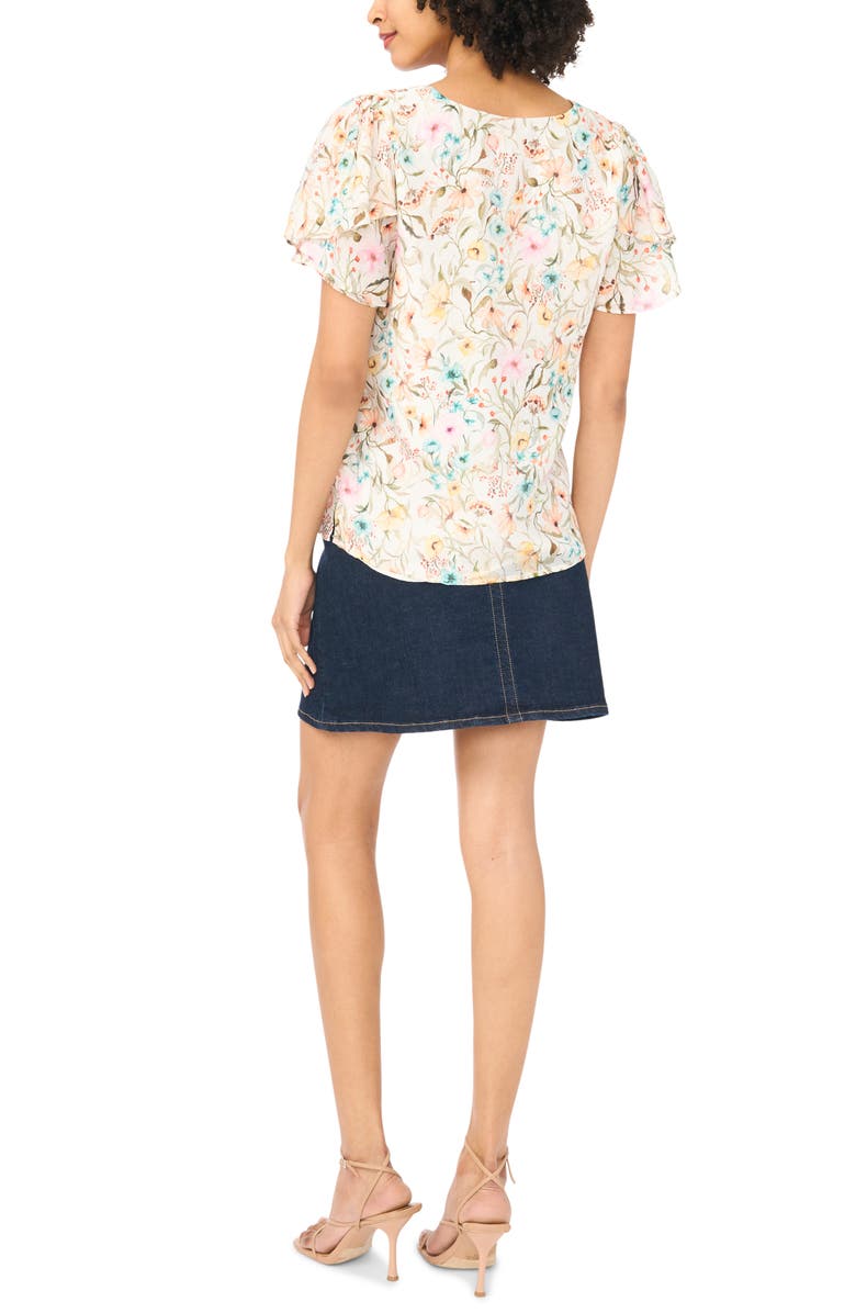 Vince Camuto Print Tulip Sleeve Top, Alternate, color, Antique White