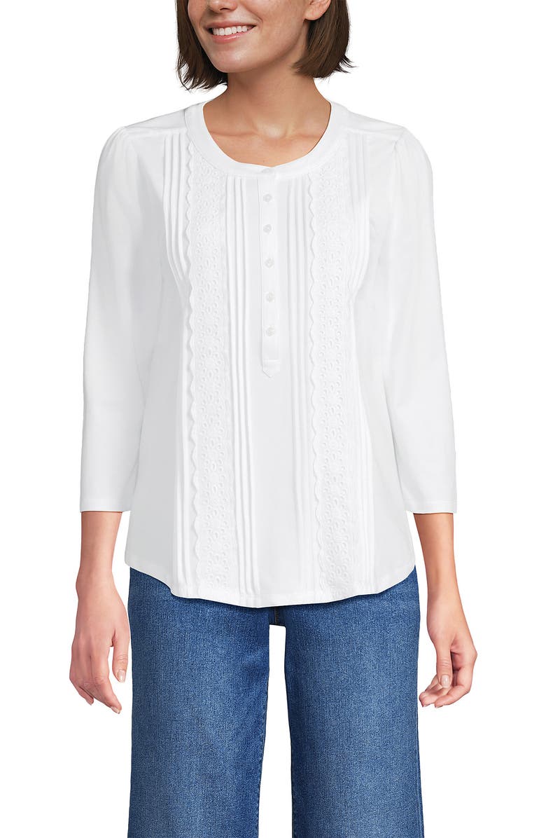 Lands' End 3/4 Sleeve Lightweight Jersey Embellished Top, Main, color, White