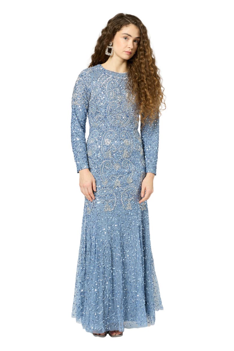 Modest Embellished Sequin Beaded Maxi Occasional Dress, Main, color, POWDER BLUE