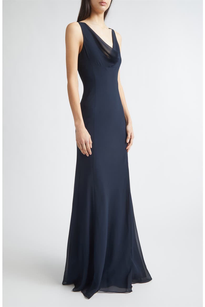 Plunging Cowl Georgette Gown, Alternate, color, ULTRA NAVY