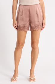 Renee C Lace Trim Satin Shorts