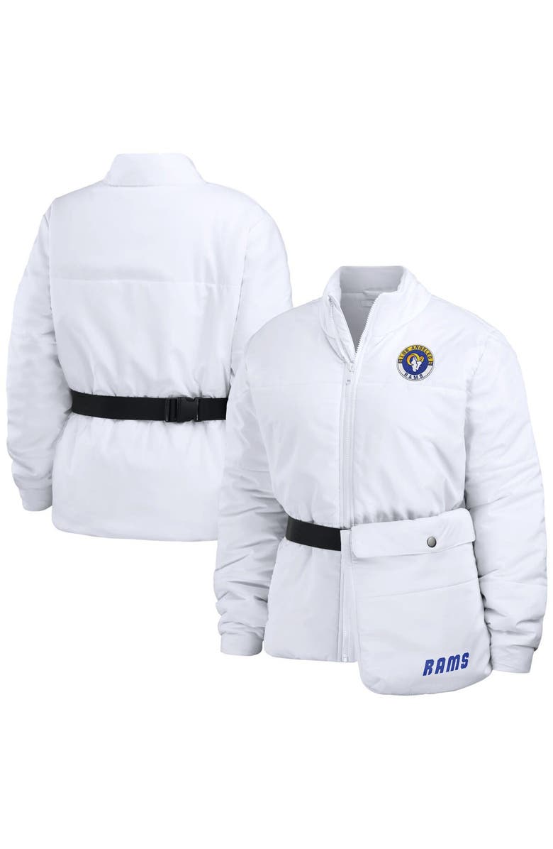 WEAR by Erin Andrews Women's WEAR by Erin Andrews  White Los Angeles Rams Packaway Full-Zip Puffer Jacket, Main, color, White