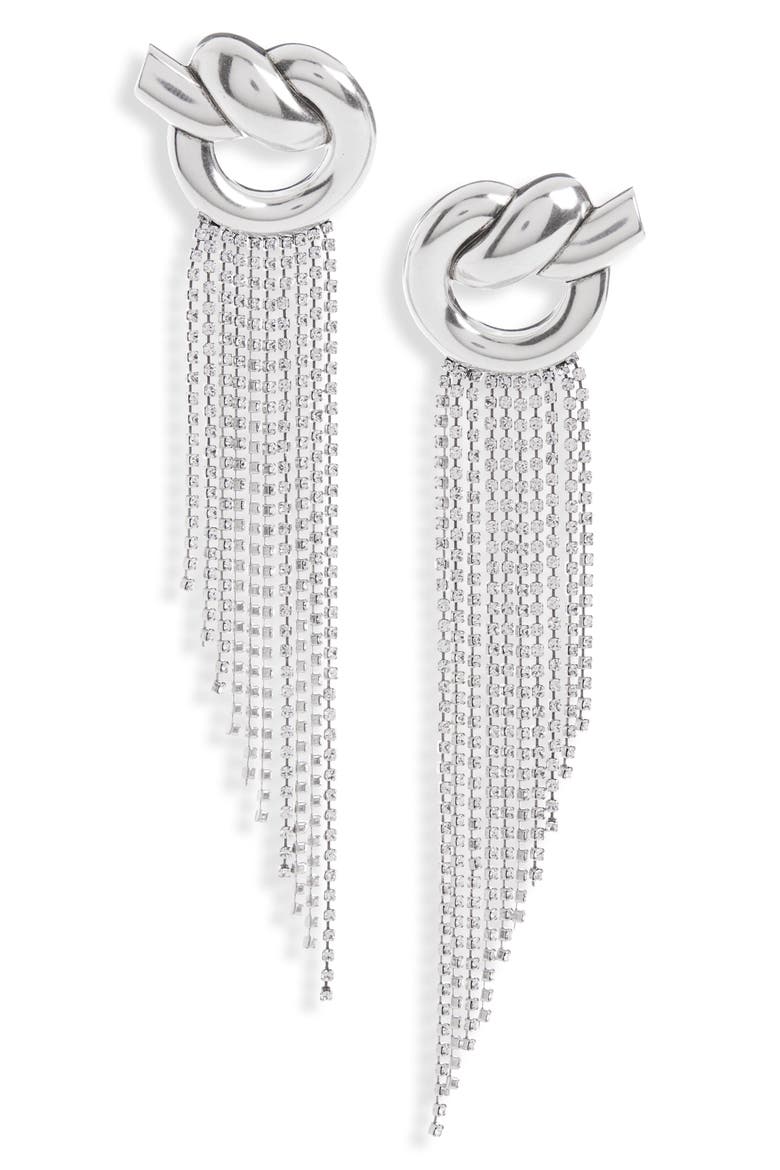 Knot Fringe Drop Earrings, Main, color, TRANSPARENT/ SILVER TRSI