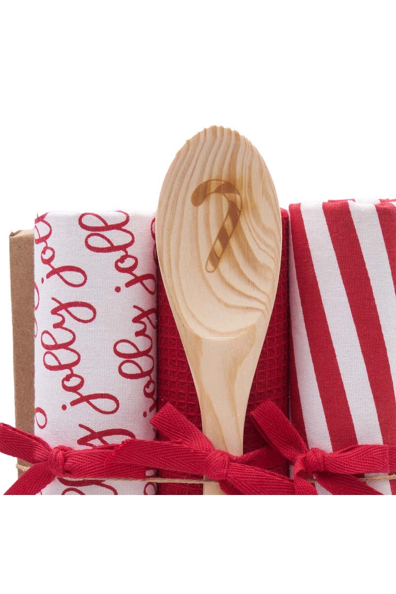 Jolly Candy Cane Dishtowel & Spoon Gift Bundle Set if 4, Alternate, color, Red
