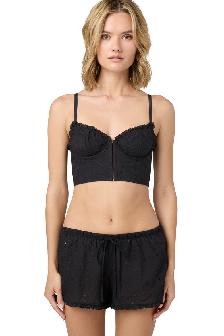 Embroidered Crop Cotton Top, Alternate, color, BLACK