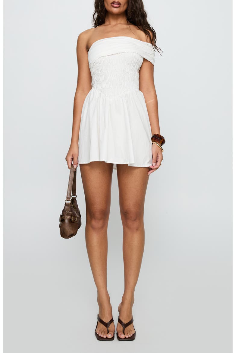 Fruitful Smocked Off the Shoulder Organic Cotton Minidress, Main, color, WHITE