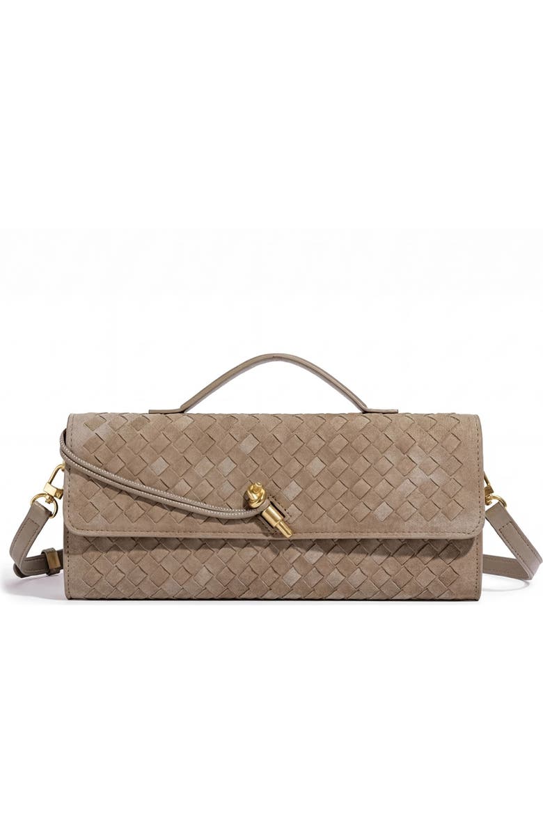 Adornia Woven Faux Leather Baguette Bag, Main, color, Brown