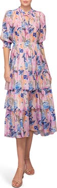 MELLODAY Printed Tiered Midi Dress