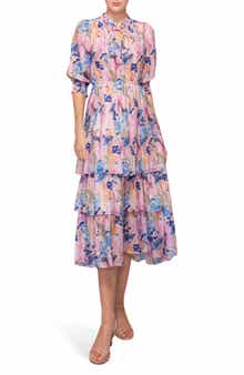MELLODAY Printed Tiered Midi Dress