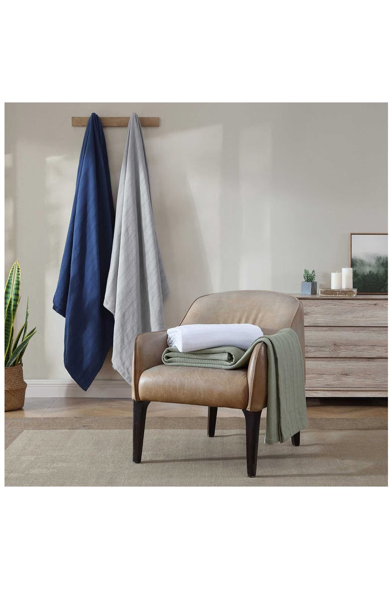 Variegated Weave Stripe Cotton Blanket, Alternate, color, GREEN