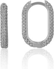 Spero London Pave Rectangular Sterling Silver Oval Hoop Earring