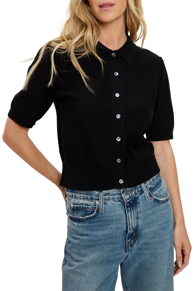 Sparrow Button Front Knit Shirt, Alternate, color, BLACK