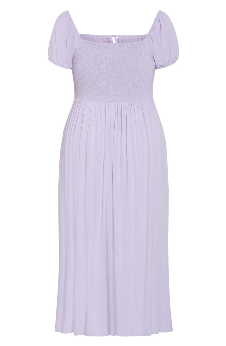 City Chic Abbie Peasant Midi Dress, Alternate, color, Lilac
