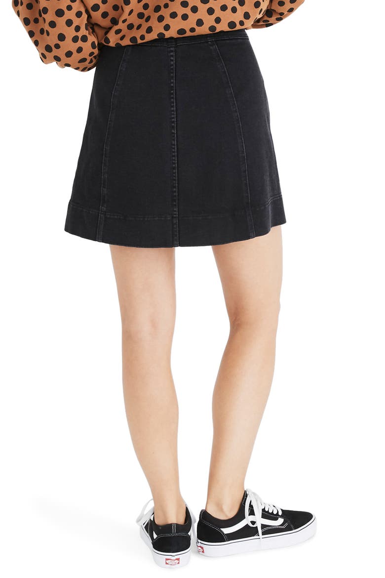 Metropolis Snap Front Denim Miniskirt, Alternate, color, RAWLEY WASH