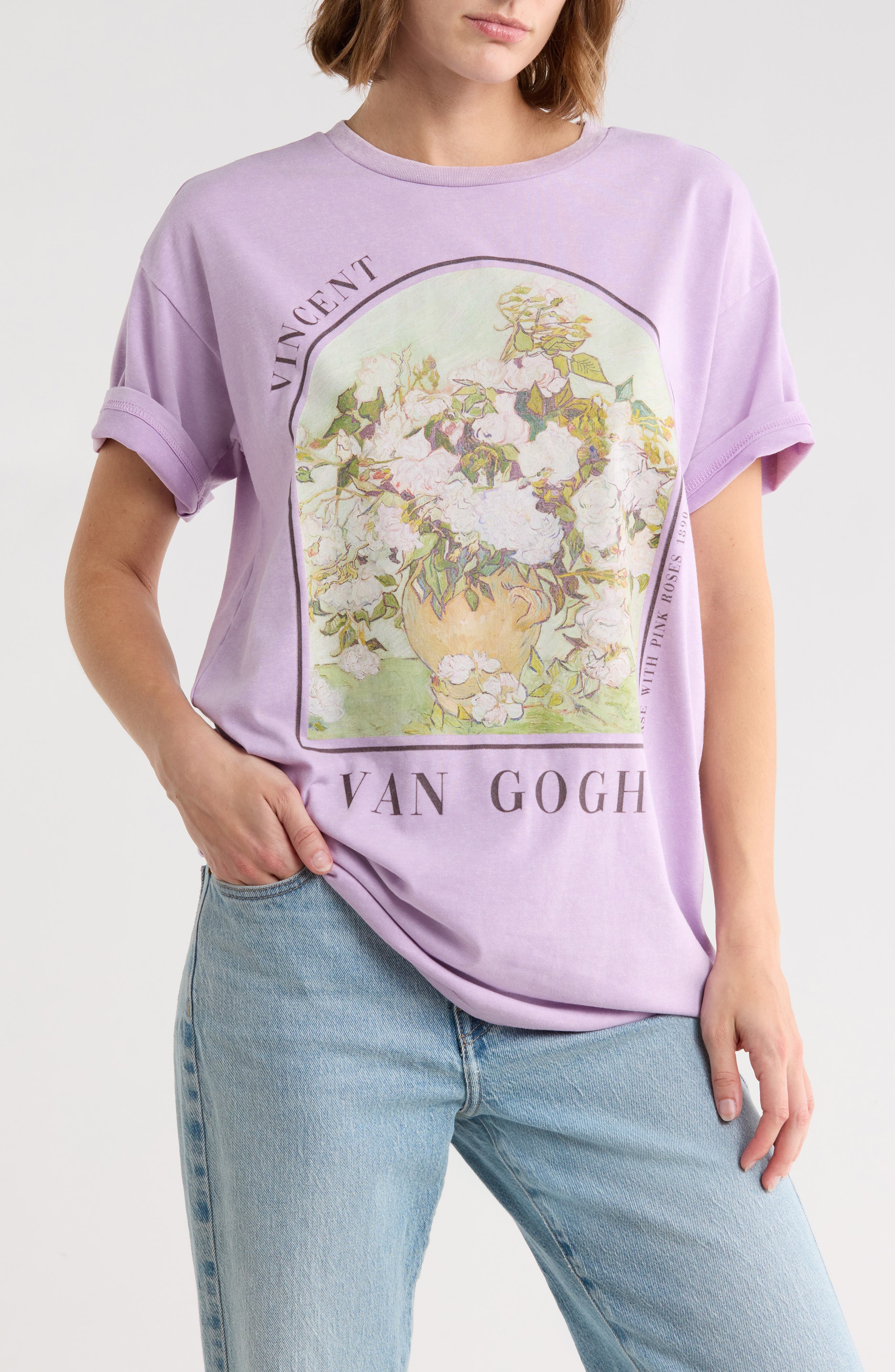 Philcos Vase with Pink Roses Cotton Graphic T-Shirt