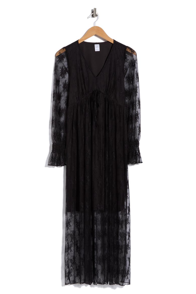 Long Sleeve Lace Maxi Dress, Alternate, color, BLACK