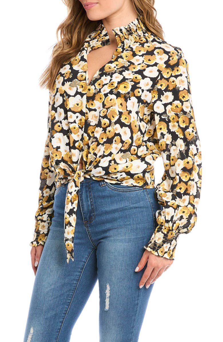 Karen Kane Floral Tie Front Blouse, Alternate, color, 