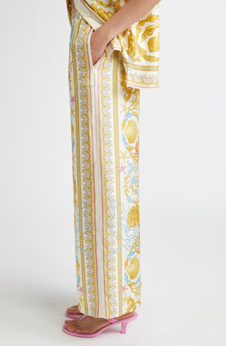 Versace Underwater Barocco Wide Leg Silk Pants, Alternate, color, Eggshell Multicolor