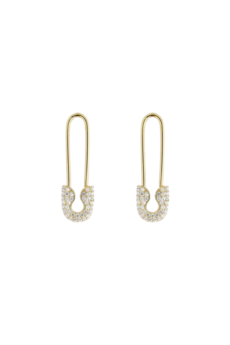 Pave Safety Pin Earring Jewelled Sterling Silver, Main, color, Gold
